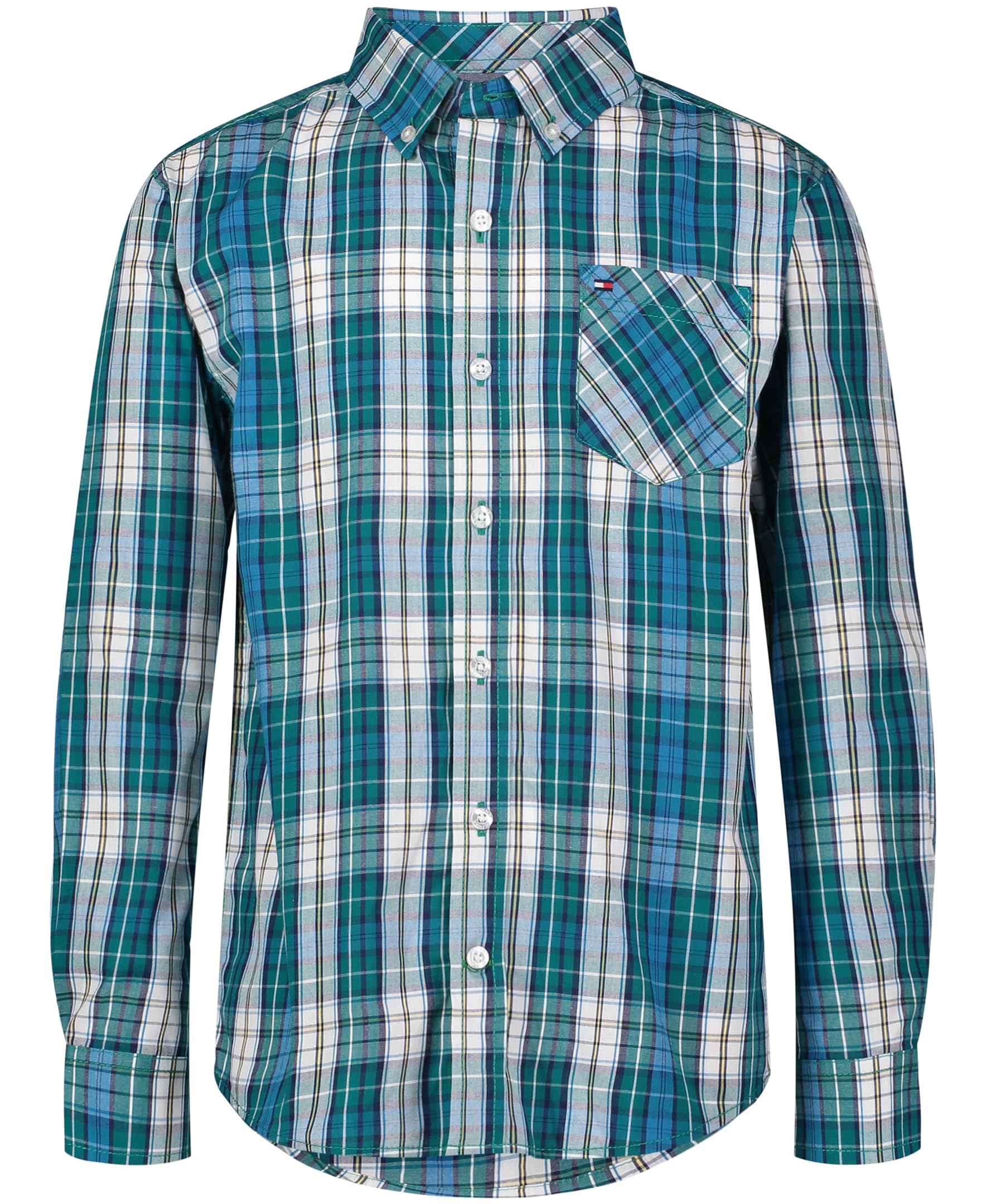 Tommy Hilfiger Boys' Long Sleeve Woven Button-down Shirt, Lightweight & Breathable