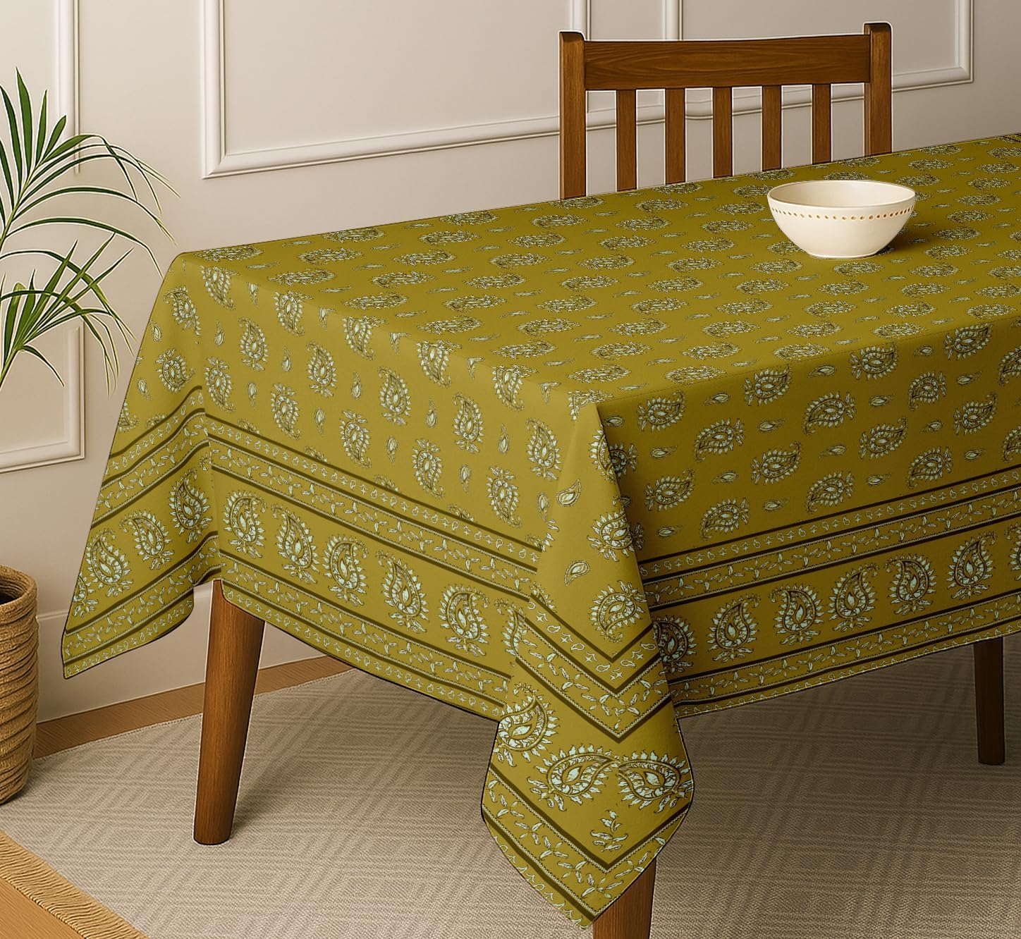 Paisley Design Tablecloth- Green 60x60 Inch Cotton Twill Dining Table Cover, Perfect for 4 Seater Tables, Durable, Protective & Washable, Ideal for Everyday Use, Occasions & Gathering