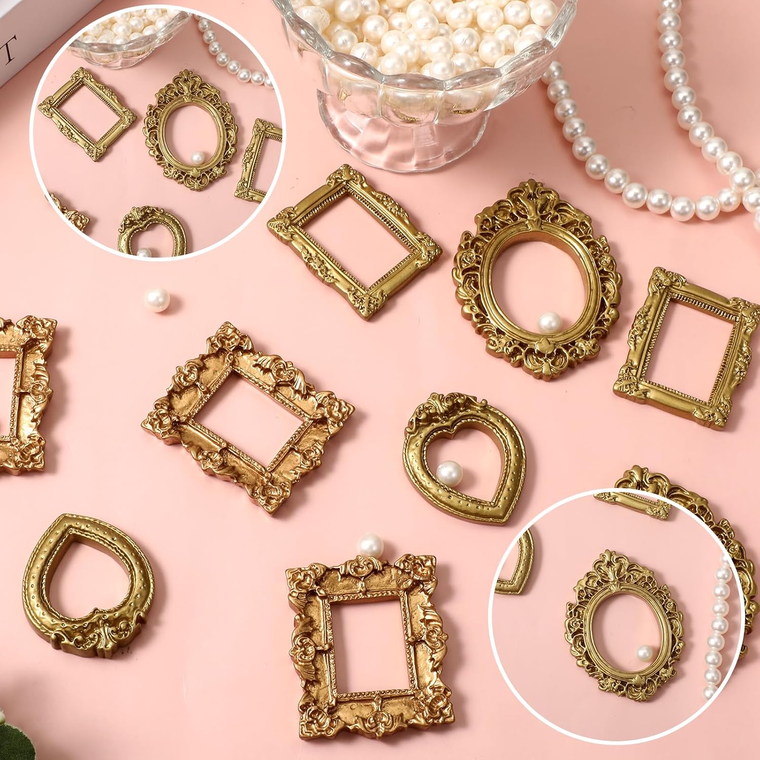 12 Pcs Miniature Picture Frames Mini Vintage Gold Frame Antique Resin Rectangle Jewelry Frame DIY Photo Crafts Tiny Picture Frames Christmas Party Wedding Decoration image 4
