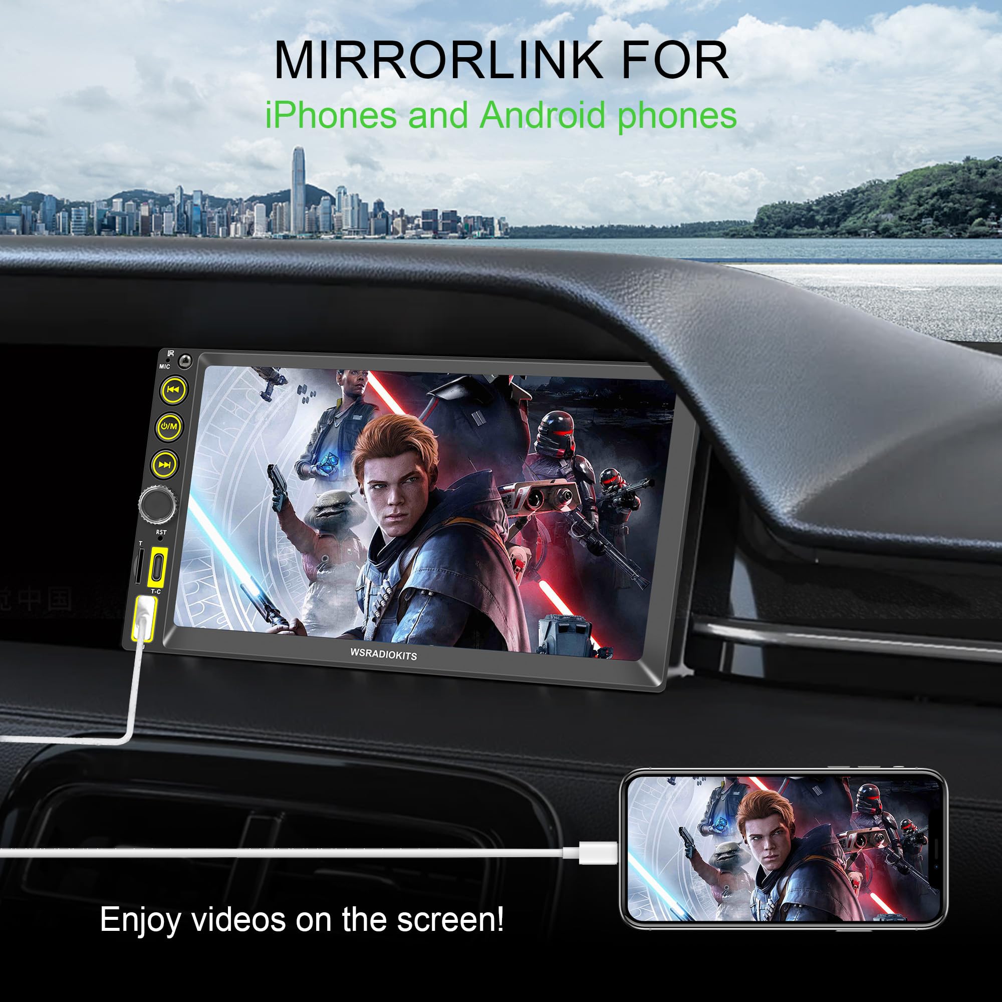 [Upgrade Wireless] 7 Pollici Autoradio 2 Din,CarPlay senza fili e Android Auto senza fili,schermo tattile Stereo Auto con Bluetooth,Mirror Link,Vista posteriore in diretta, AM/FM/RDS,Backup Camera,SWC