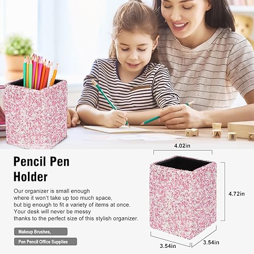 Miniatura 10 de Bling Crystal - Soporte cuadrado de lujo hecho a mano para lápices, grapadora, tarjetero y dispensador de cinta de escritorio, kit de papelería de