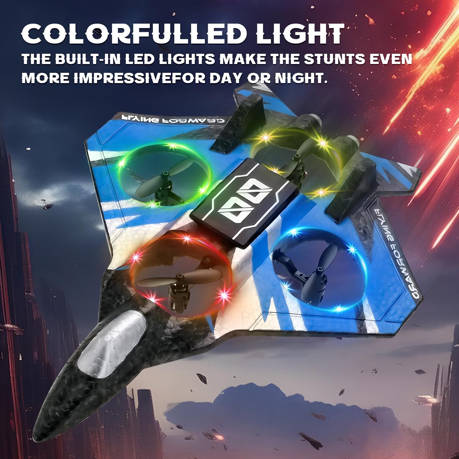 Remote Control Airplane Drone with Light for Kids Adults,360° Flip Fighter Jet Helicopter Toys,Stunt Roll Planes Gifts for 6+ Boys (Blue)