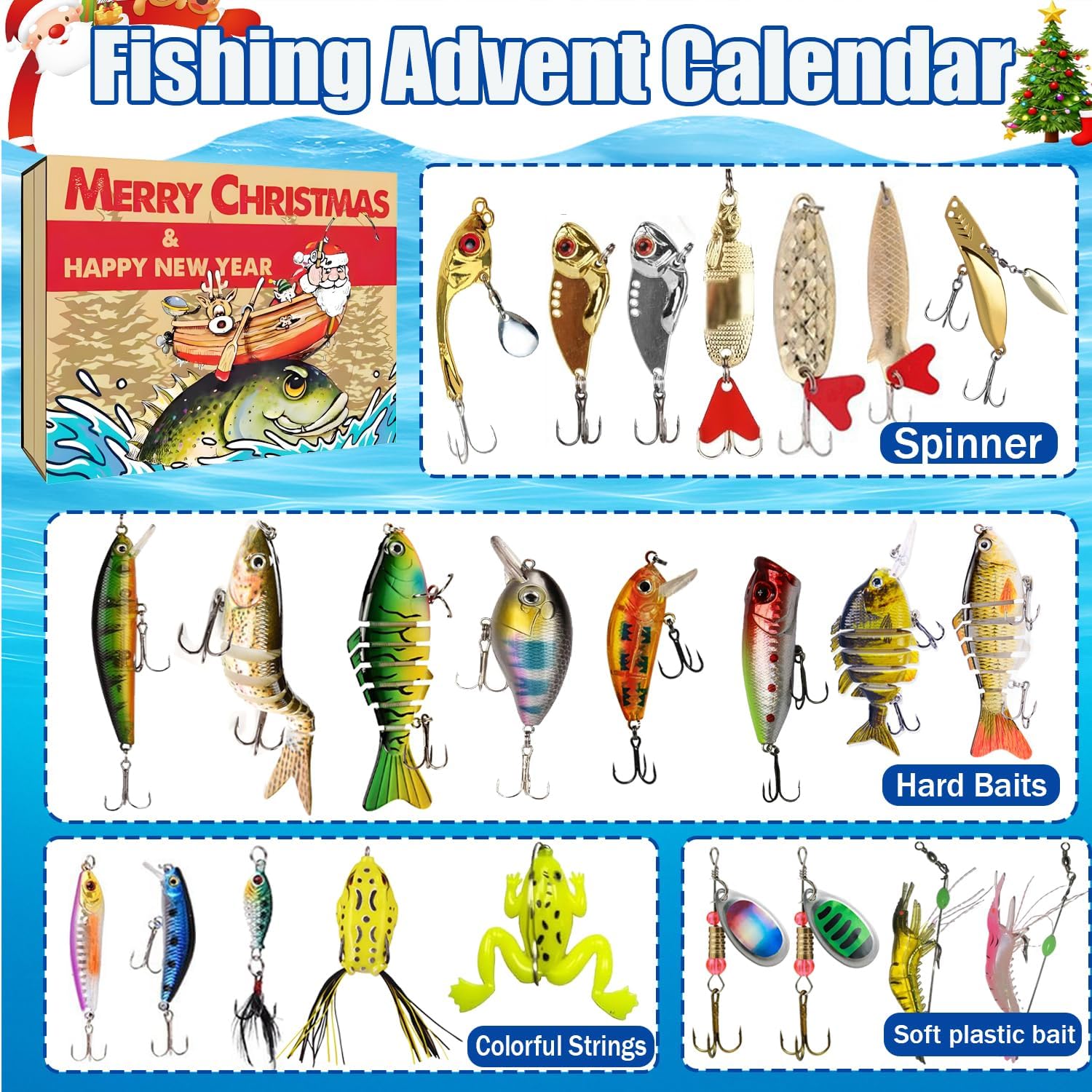 Advent Calendar Fishing Lure Set - 24 Days Countdown with Unique Lures for Freshwater & Saltwater | Christmas Gift for Dad, Grandpa, Boyfriend, Husband & Anglers |2026 Xmas Surprise Gift