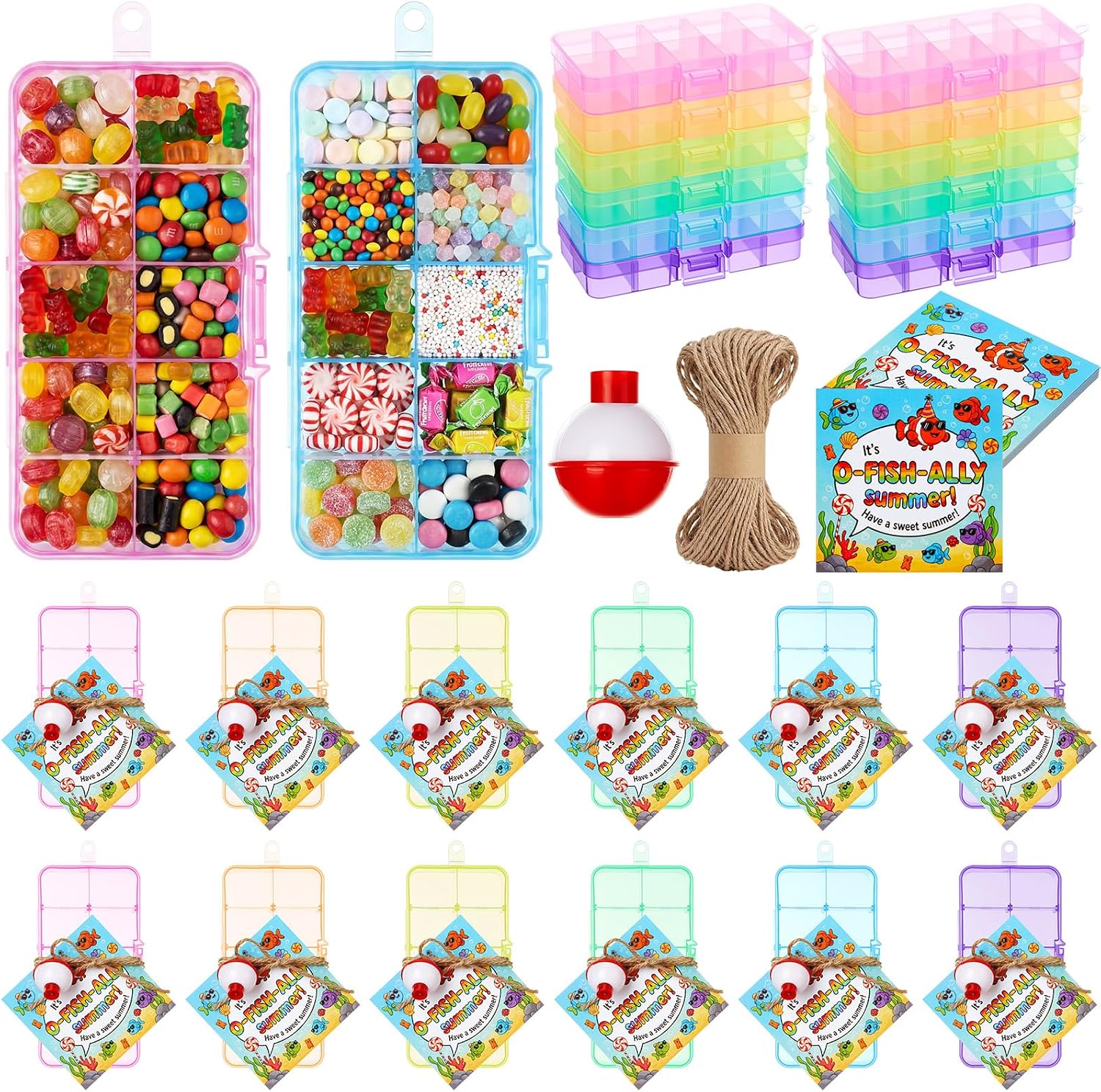 24 Set End of Year Gifts for Students from Teacher Bulk Fishing Party Favors Little Tackle Boxes with Cards Summer End of School Year Graduation Gifts Kids Preschool Kindergarten Rewards
