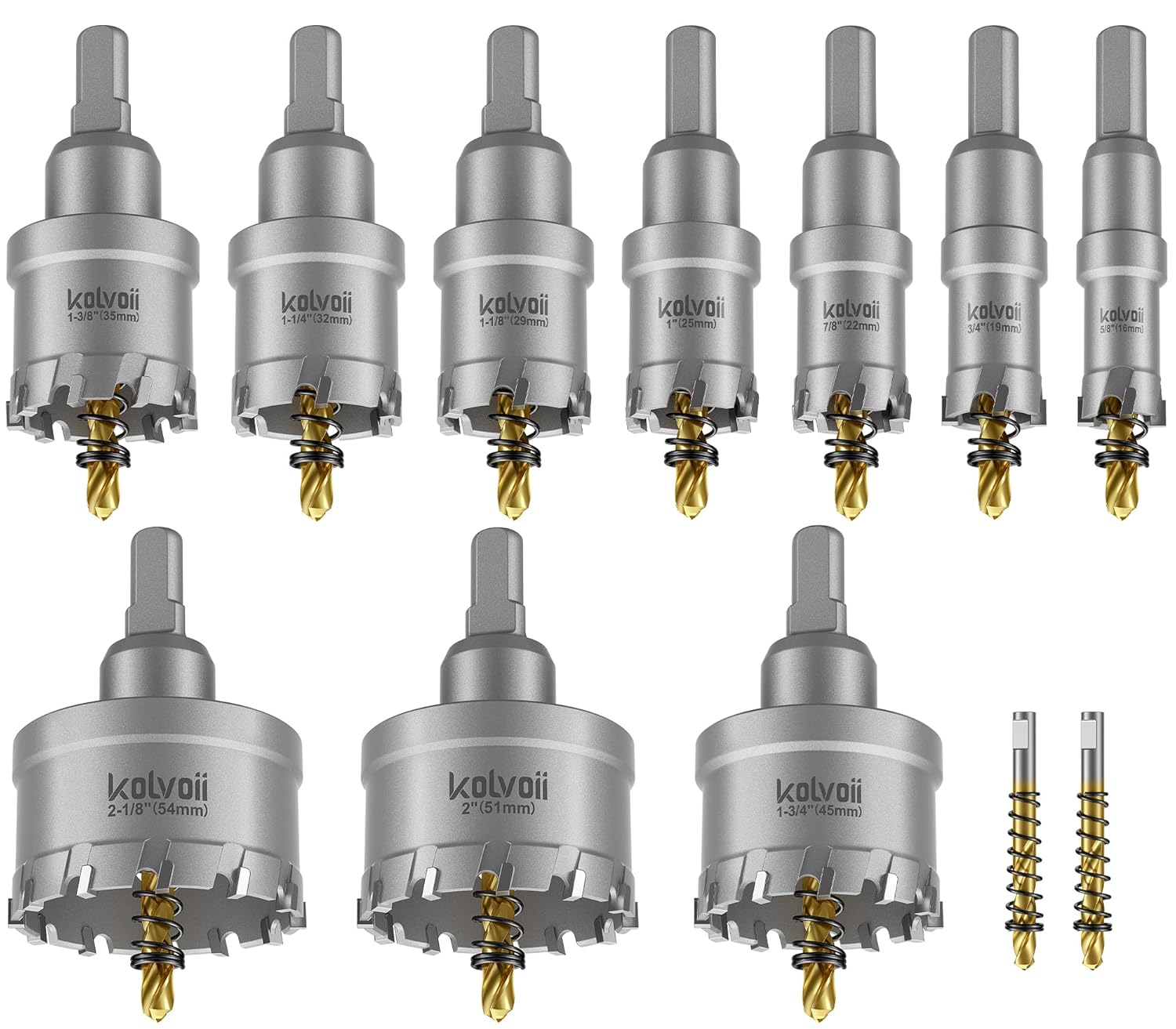 Kolvoii 12 PCS TCT Hole Saw Kit for Hard Metal, 5/8"-2-1/8" Inch Tungsten Carbide Tipped Hole Saw Drill Bit Hole Cutter Set for Metal Sheet, Stainless Steel, Cast Iron, Aluminum Alloy, Copper etc