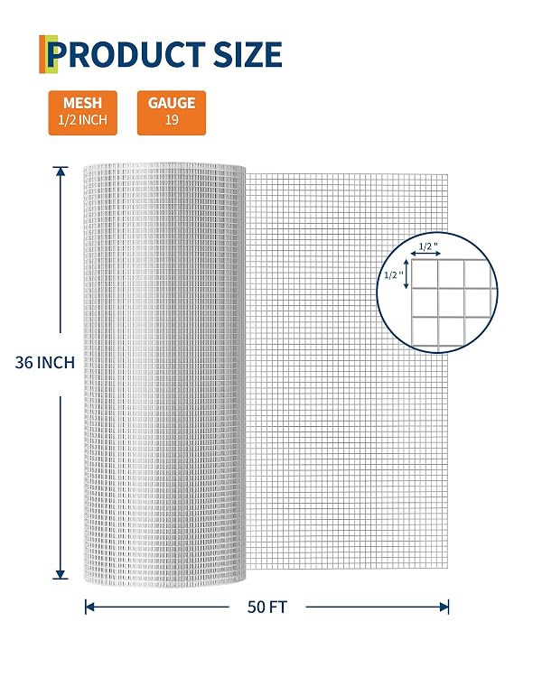 GarveeTech 1/2 in 36 in x 50 ft Hardware Cloth, 19GA Chicken Wire Fencing, Galvanized Welded Wire Mesh Roll for Poultry Netting Cage, Chicken Coop, Silver (36"x50 ft Sliver) by GarveeTech - Image 3