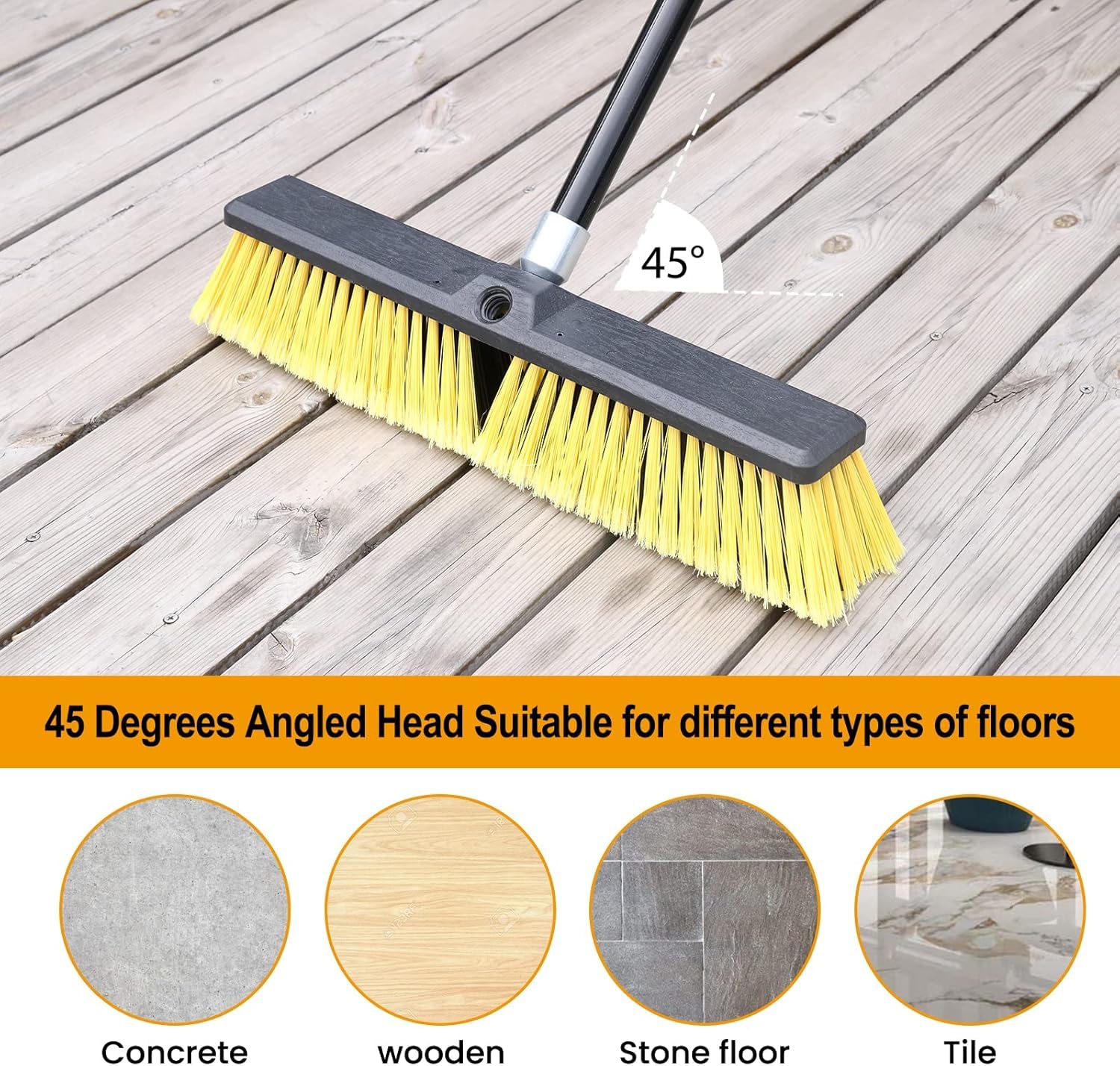 KeFanta scopa da esterno da 45 cm – resistente con manico lungo 160 cm per terrazze, vialetti, garage, cortili, magazzini e pulizia di pavimenti in cemento, giardino per