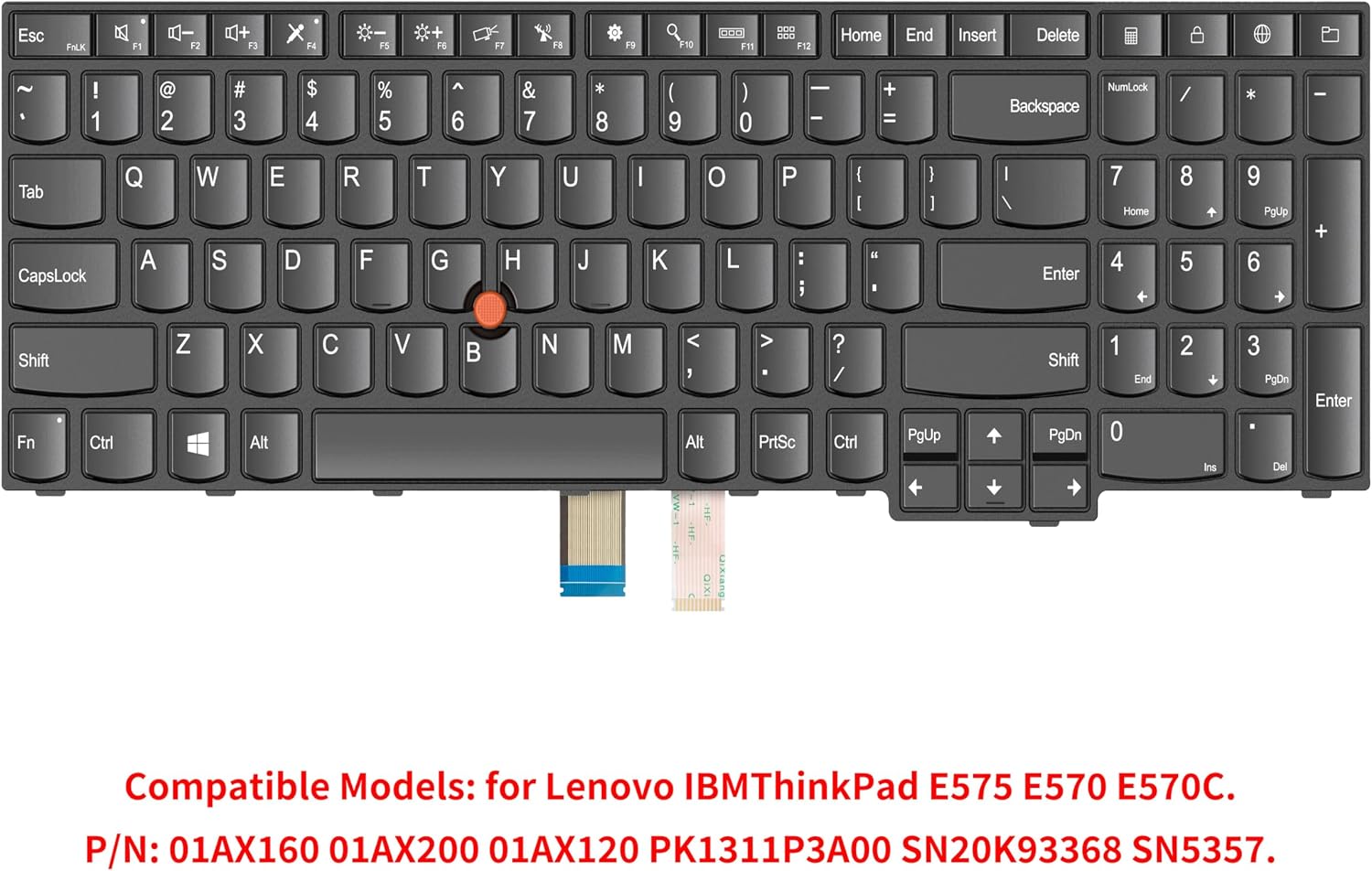 Replacement Keyboard for ThinkPad E570 E570c E575 Laptop, US Layout Non-Backlit Keyboard with Trackpoint, P/N 01AX200 Compatible with ThinkPad E570 Series