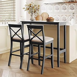Farmhouse 48" Rectangular Wood Bar Height Dining Set Kitchen Breakfast Nook with 2 Chairs for Small Places,for Home