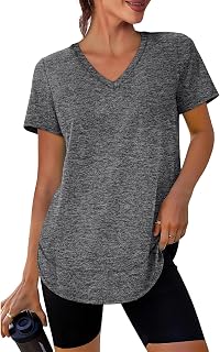 XIEERDUO Womens Workout Tops Short Sleeve Shirts Sun Protection UPF 50+ Quick Dry Outfits for Hiking Running V Neck S-3XL