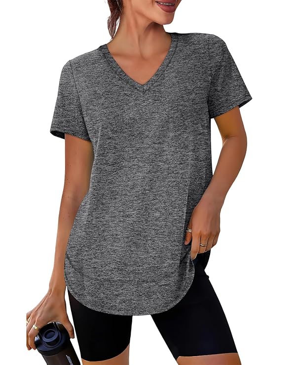 XIEERDUO Summer Tops for Women 2026 Short Sleeve Workout Clothes Grey L by XIEERDUO - Used condition - US$14.75