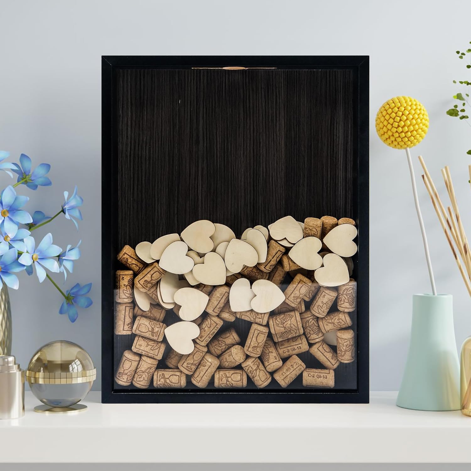 GraduationMall 12x16 Top Loading Shadow Box Frame with HD Glass,Wood Display Case with Slot,1.25 inches Interior Depth,Ideal for Wine Bottle Caps,Tickets,Shells,Stamps and More,White