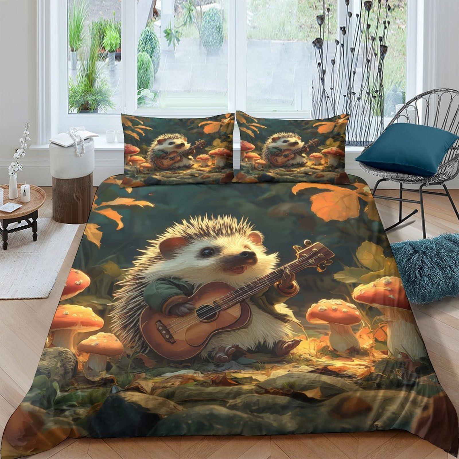 Ctjqhvkz Style-1 3D Printed Hedgehog Guitar Fitted Sheet Microfiber Soft Anti-Slip Mushroom Bed Cover For Bedroom Guest Room Decor Single（135X200cm）