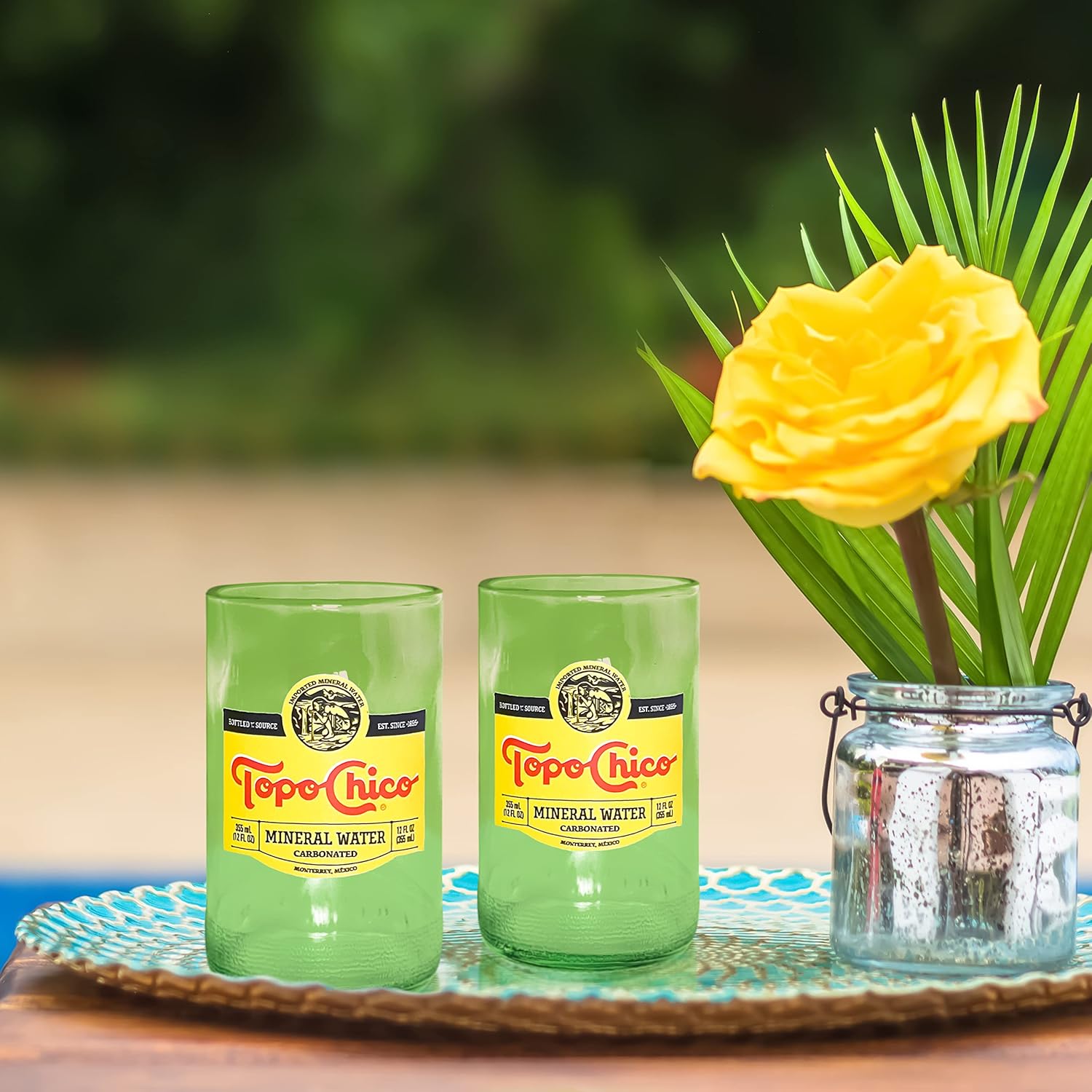 Topo Chico Drinking Glasses Green 8 Fl Oz Fire Polished Smooth Rim Upcycled (Set of 2) Gift - Glassware Sets - Glass Tumbler - Water Cocktail Wine Whiskey Tequila Glass - Cup - Drinkware