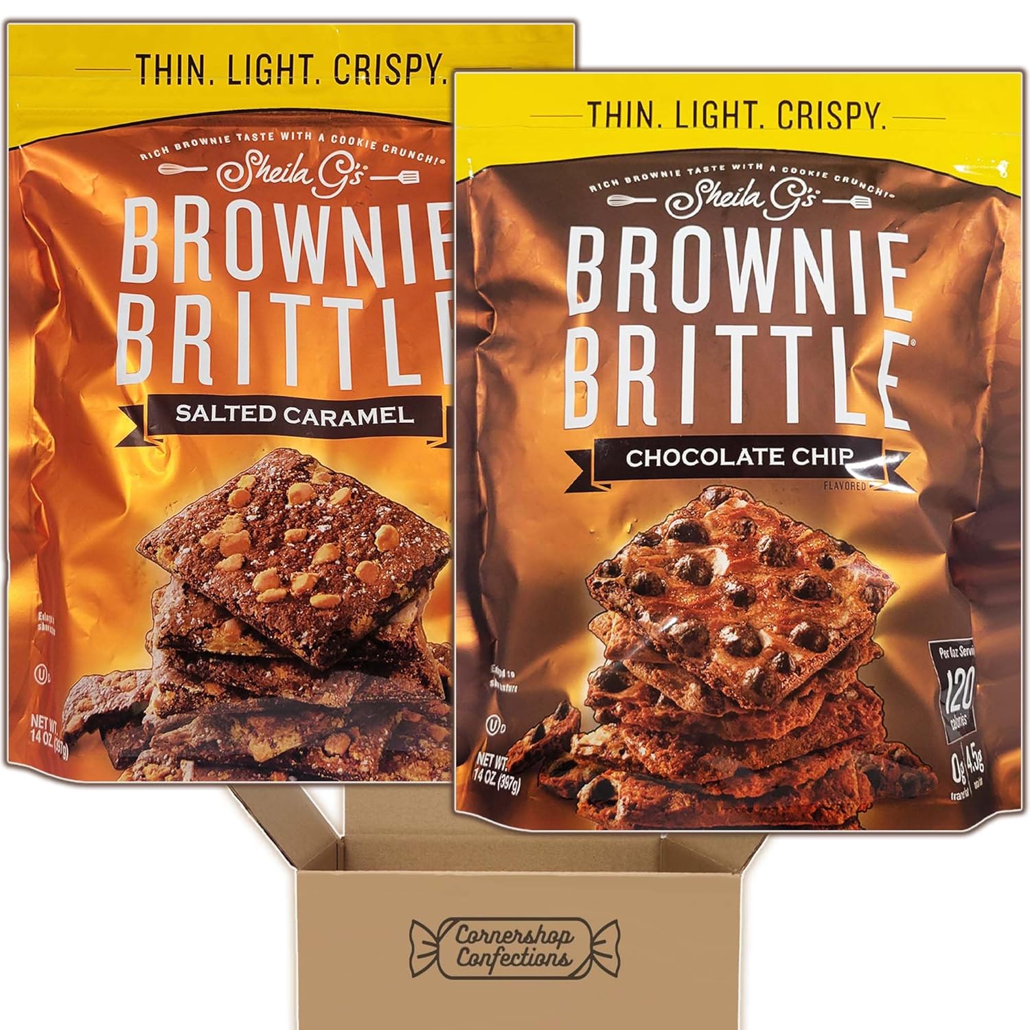 Sheila.G's Brownie Brittle Variety Pack 2 Flavors, Chocolate Chip and Salted