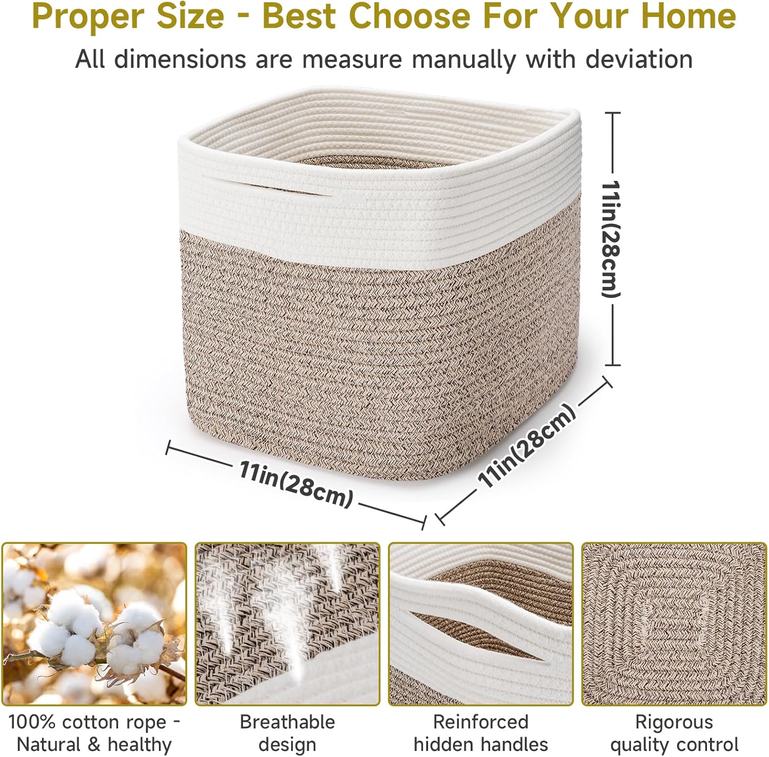 Storage Cubes 11 Inch Storage Bins-3Pack, Cotton Rope Woven Baskets for Organizing, Baskets for Gifts Empty, Square Storage Baskets for Shelves,Classroom, Kids Toy Bins, Closet, Baby Nursery