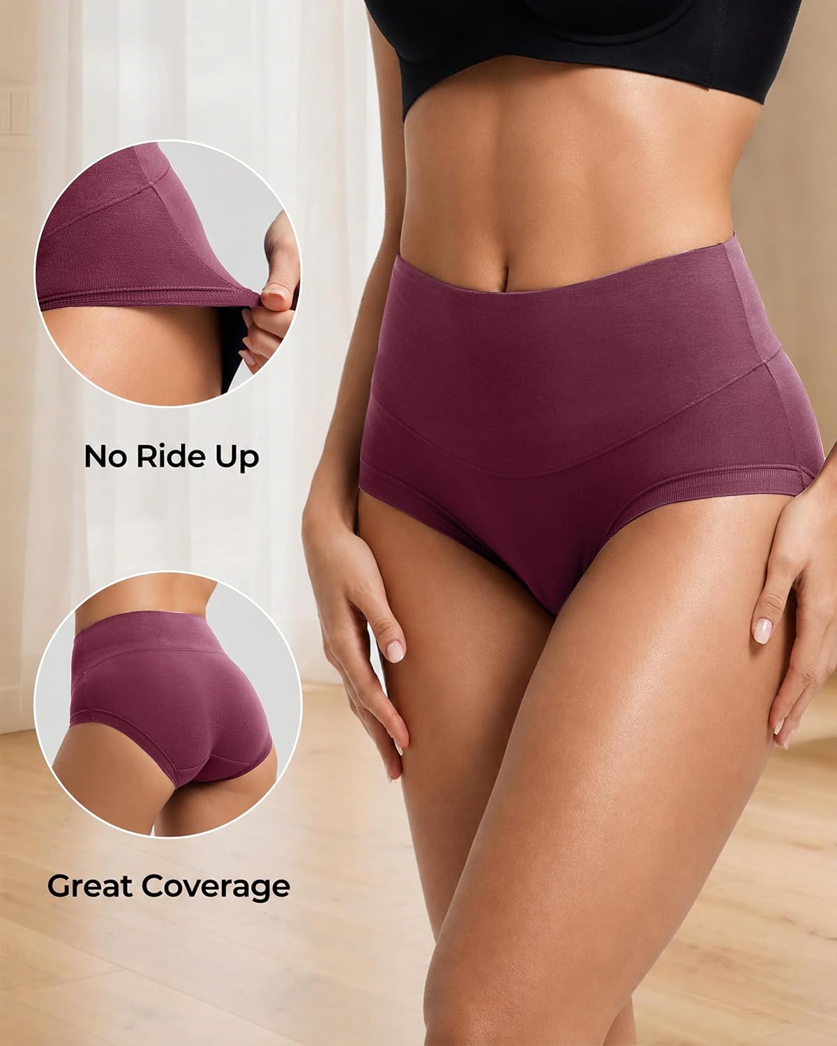 BAMBOO COOL High Waisted Women's Briefs Underwear Tummy Control Ladies Panties Moisture Wicking Soft and Breathable