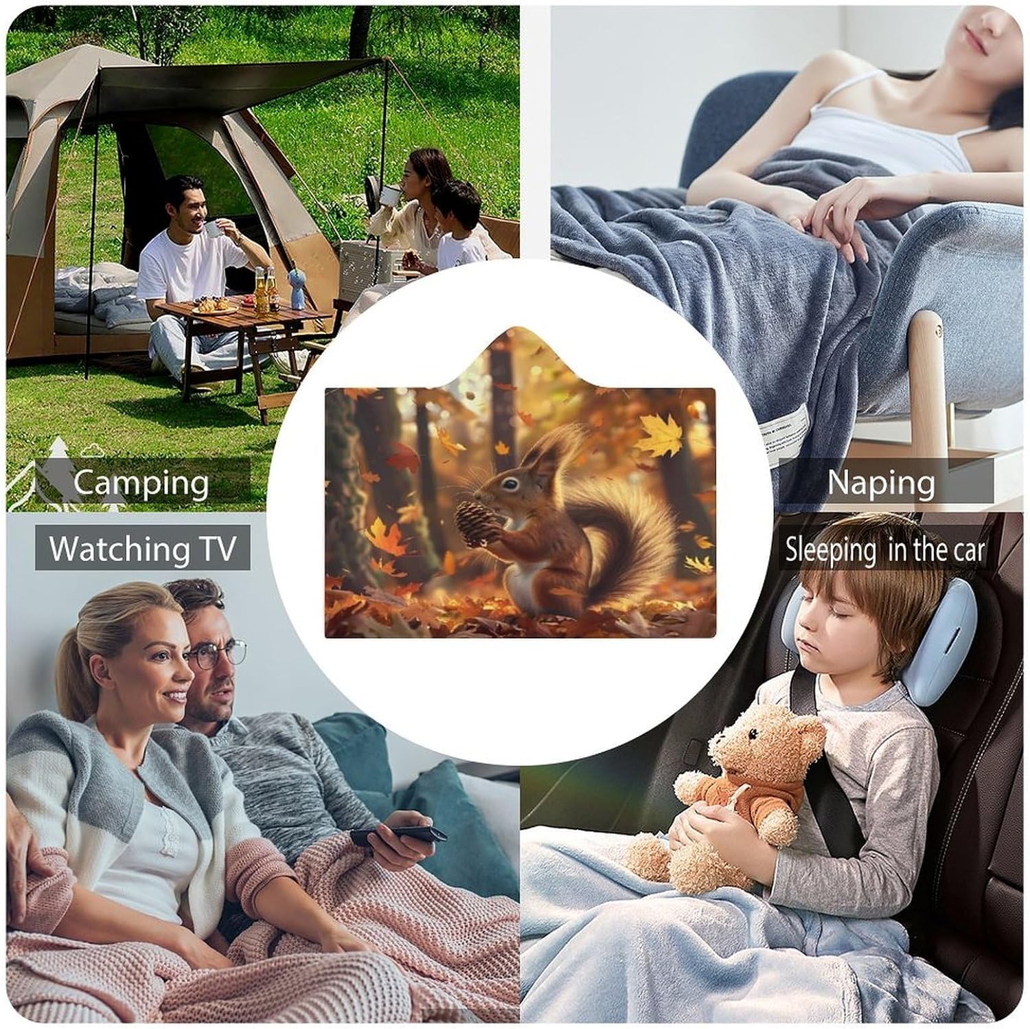 Cute Squirrel Autumn Forests Wearable Blanket Oversized Throw Cape | Cozy Hooded Blanket Gifts for Women Men