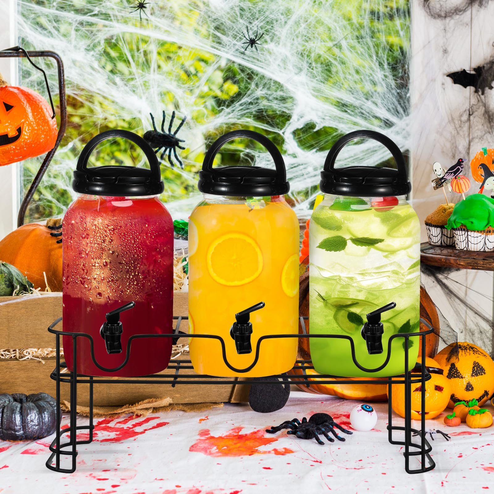 Tanlade Dispensador de bebidas de plástico con soporte, dispensador de bebidas con base de metal resistente, dispensadores de jugo para fiestas, tarro de limonada con espiga para encimera de bodas,