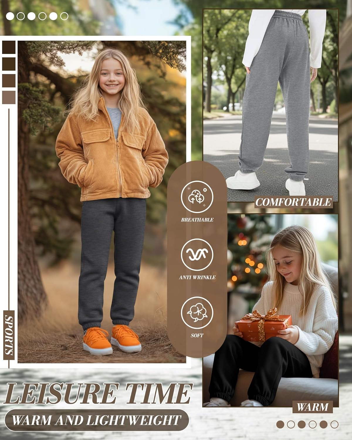 4 Pack Girls' Jogger Sweatpants Girls Drawstring Sweat Pants Teens Activewear Kids Joggers with Pockets (Ages 5-16) - Image 5