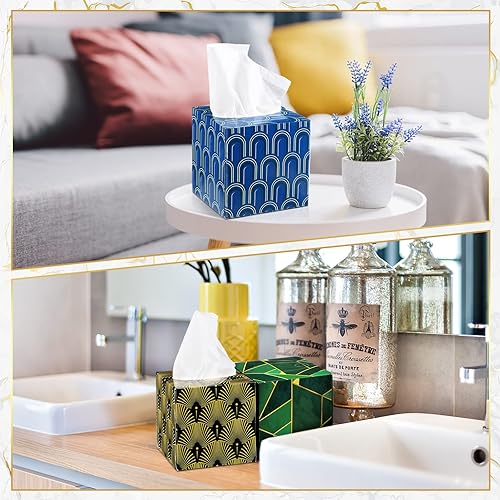 Miniatura 7 de 24 cajas de pañuelos, cajas de pañuelos faciales, cajas de pañuelos geométricos con diseño de flores, 2 capas, 80 hojas cada caja, pañuelos faciales