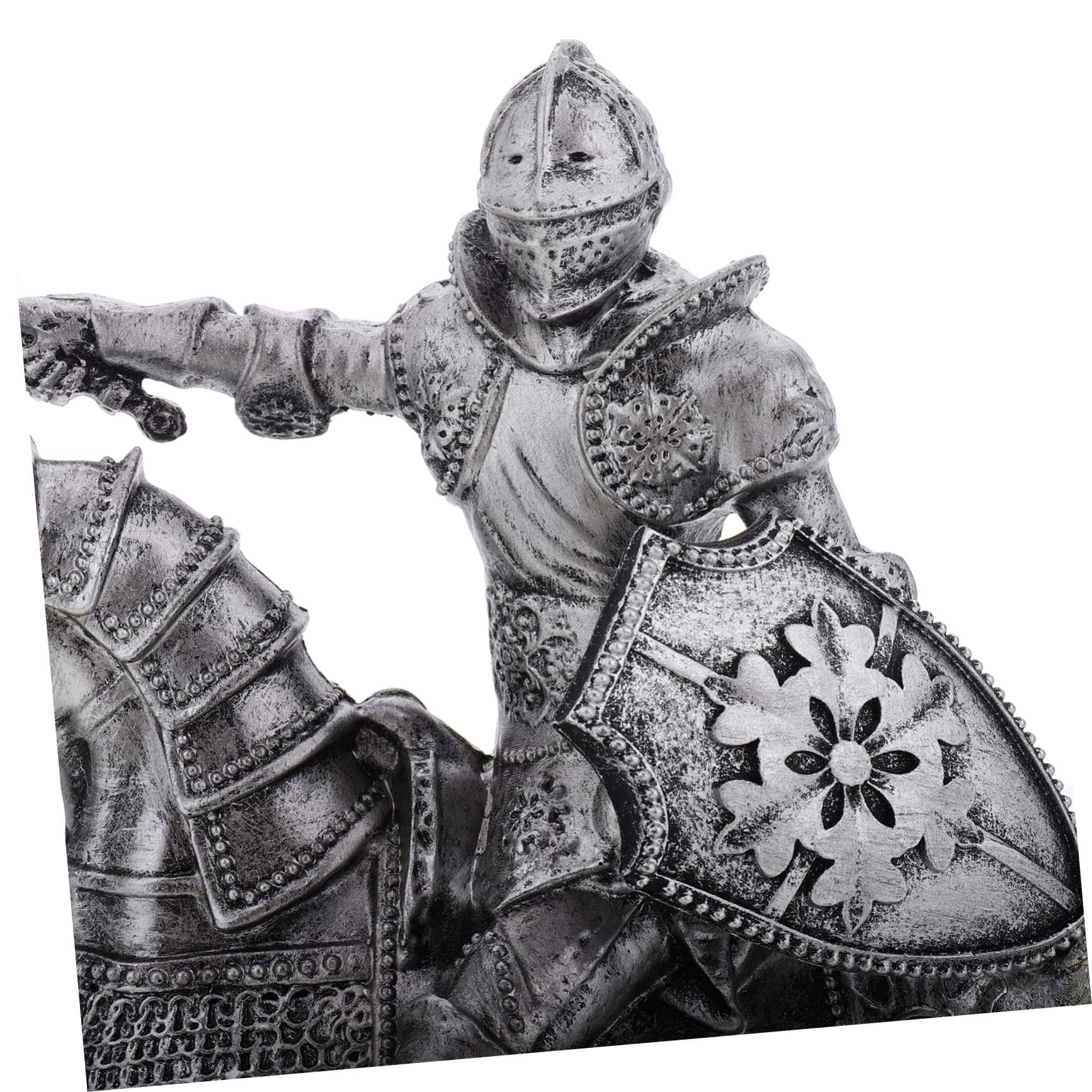 HANABASS Vintage Ritterfigur aus Kunstharz in Silber für Tischdekoration | Miniaturstatue mit Retro Eleganz, Flexible Platzierung für Büro und Wohnzimmer, Stilvolle Sammelfigur