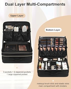 Relavel Extra Large Makeup Case Travel Makeup Bag Professional Leather Artist Bag Portable Cosmetic Brush Holder Organizer Nail Organizer Box with Adjustable Dividers
