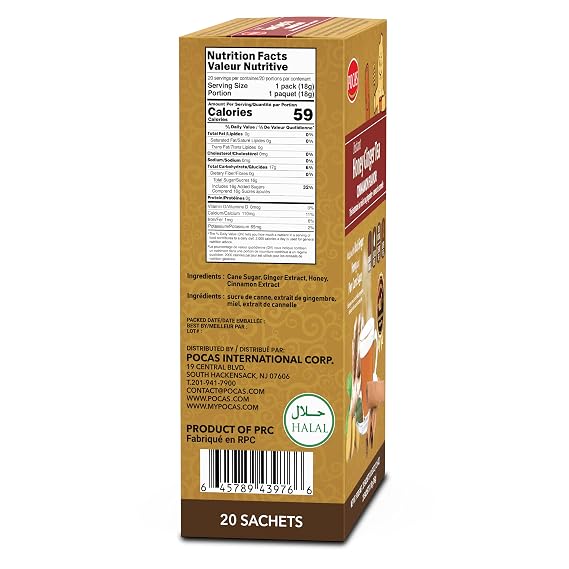 Pocas Tea Powder, Honey Ginger with Cinnamon, 20 Count (Pack of 2)
