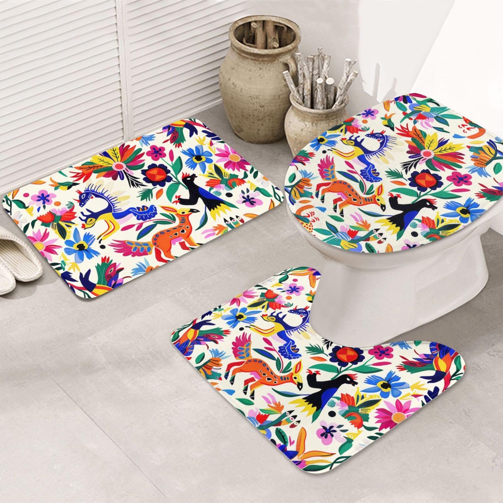 Tapis de bain Otomi motif mexicain en flanelle pour réveiller la déco des WC