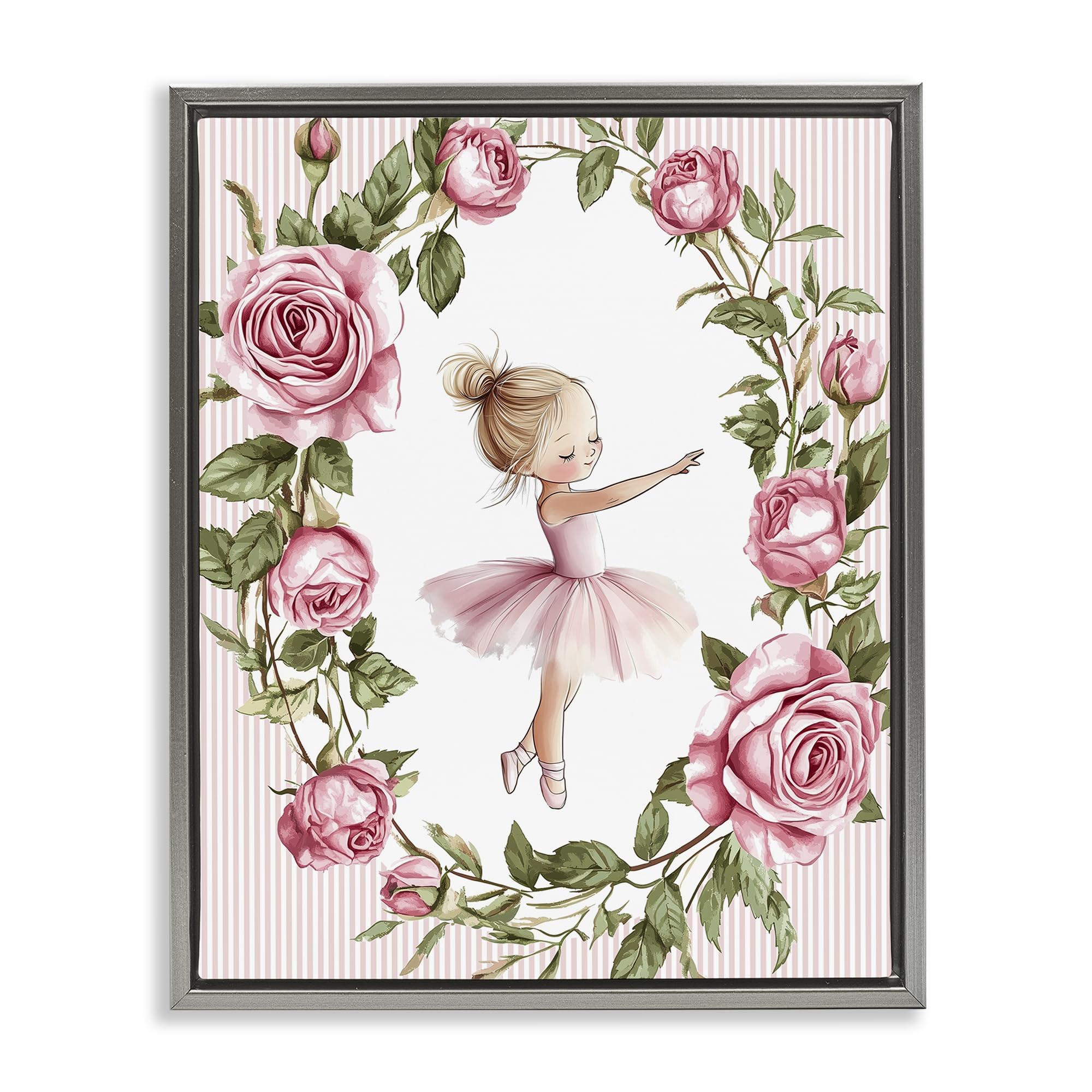Stupell Industries 'Little Rose Dance Ballerina', Floating Frame Canvas Art, Gray, 25 x 31 Inches, Easy to Hang and Sturdy, Made in USA, by Christine Simpson Art