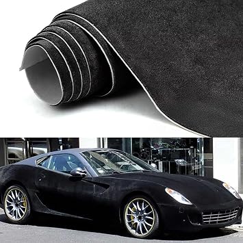 XhuangTech Premium Black Suede Fabric Wrap - Self-Adhesive Microfiber & Synthetic Leather, DIY Stretchable Suede Wrap Film Sticker Decal Sheet for Car, Furniture, Upholstery 12"x60" 1FTx5FT