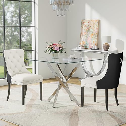 Miniatura 20 de Juego de mesa de comedor de cristal para 4 personas con mesa cuadrada de cocina de vidrio templado de 36 pulgadas, juego de comedor de 5 piezas con