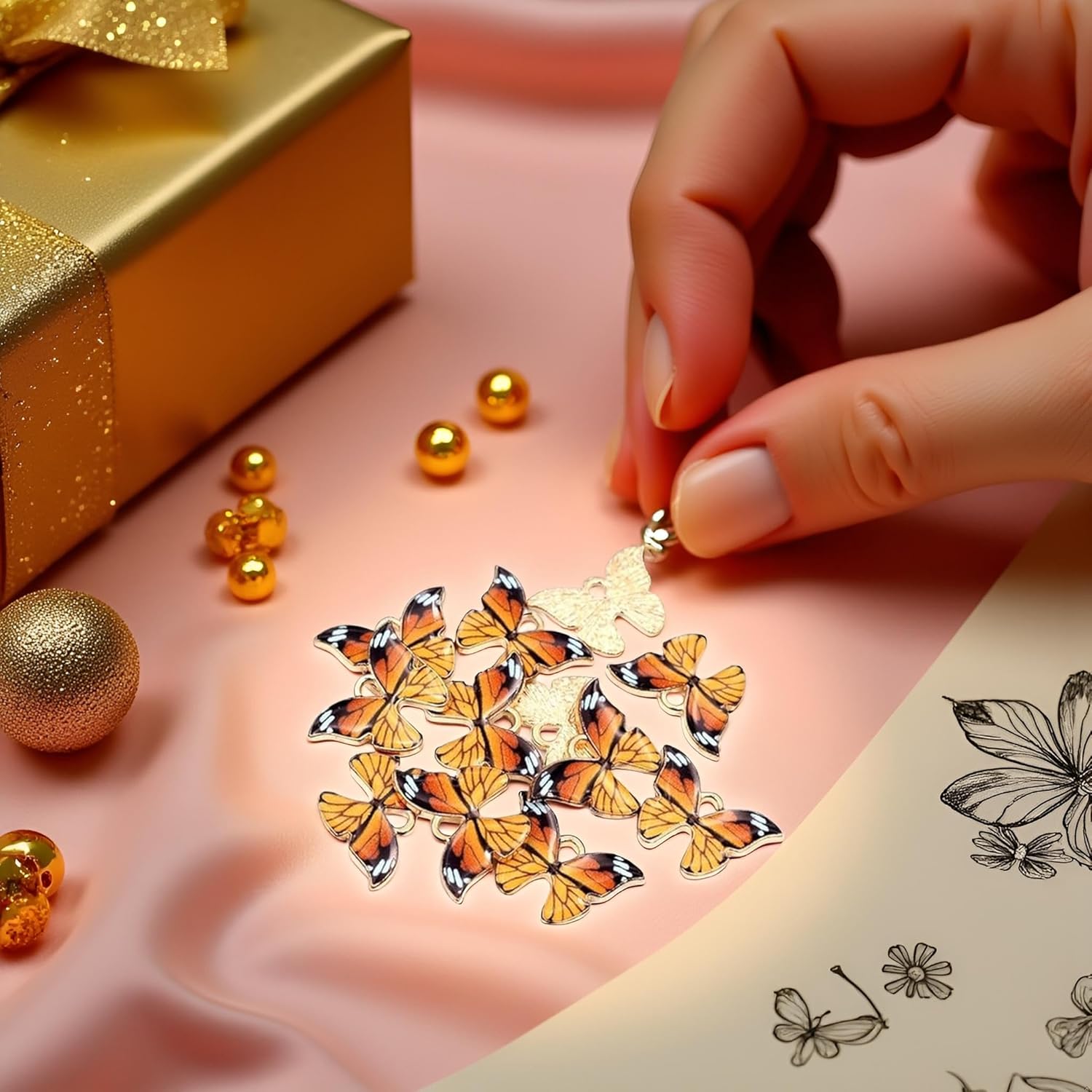 10Pcs Orange Colorful Butterfly Charms Pendant Enamel Metal Small Charms Necklace Bracelet For DIY Jewelry Making Accessories Beading and Making Beading and Jewelry 21x15mm - Image 9