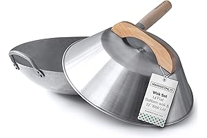 Carbon Steel Wok Set – Flat Bottom Wok with Lid – 14”...