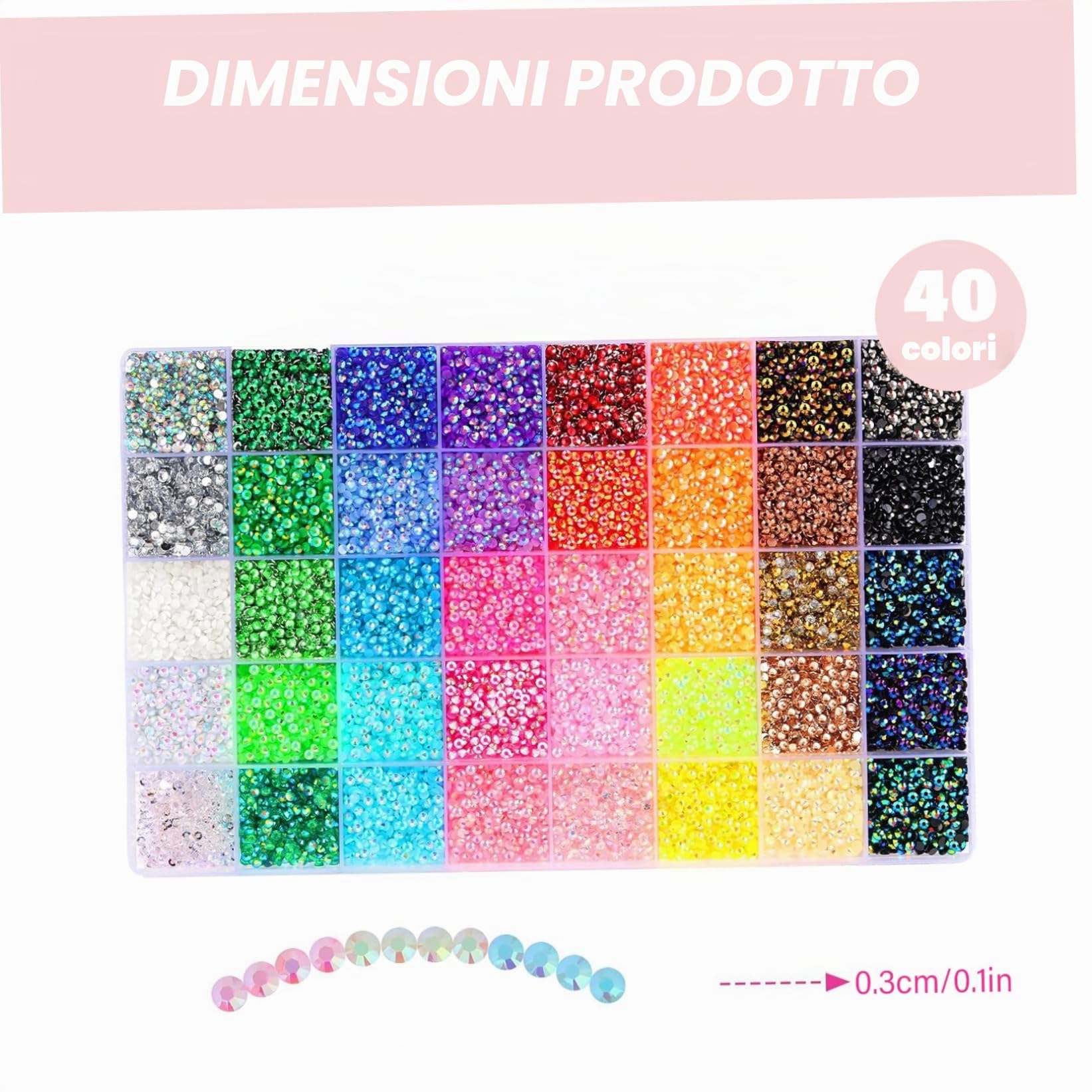 Kit abbagliante, 32000 pezzi di strass in resina Kit abbagliante con 3 pezzi di colla da 10 ml, strass colorati da 0, 3 cm Bedazzler per abiti artigianali, tazze, scarpe, tessuto, nail art, 40 colori