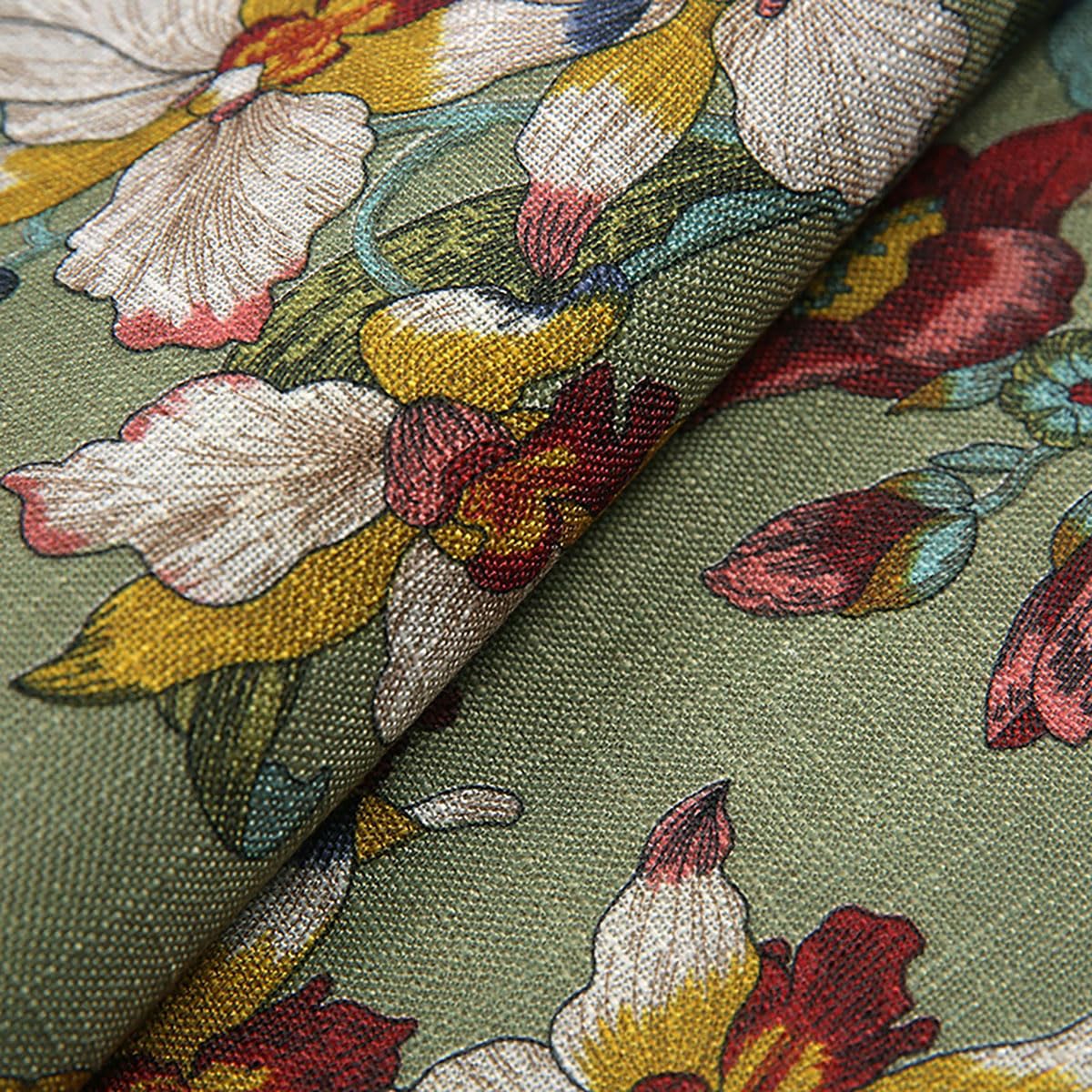 200 x 145 cm - Tissu en lin imprimé - Vendu au mètre - Tissu d'ameublement - Fleurs