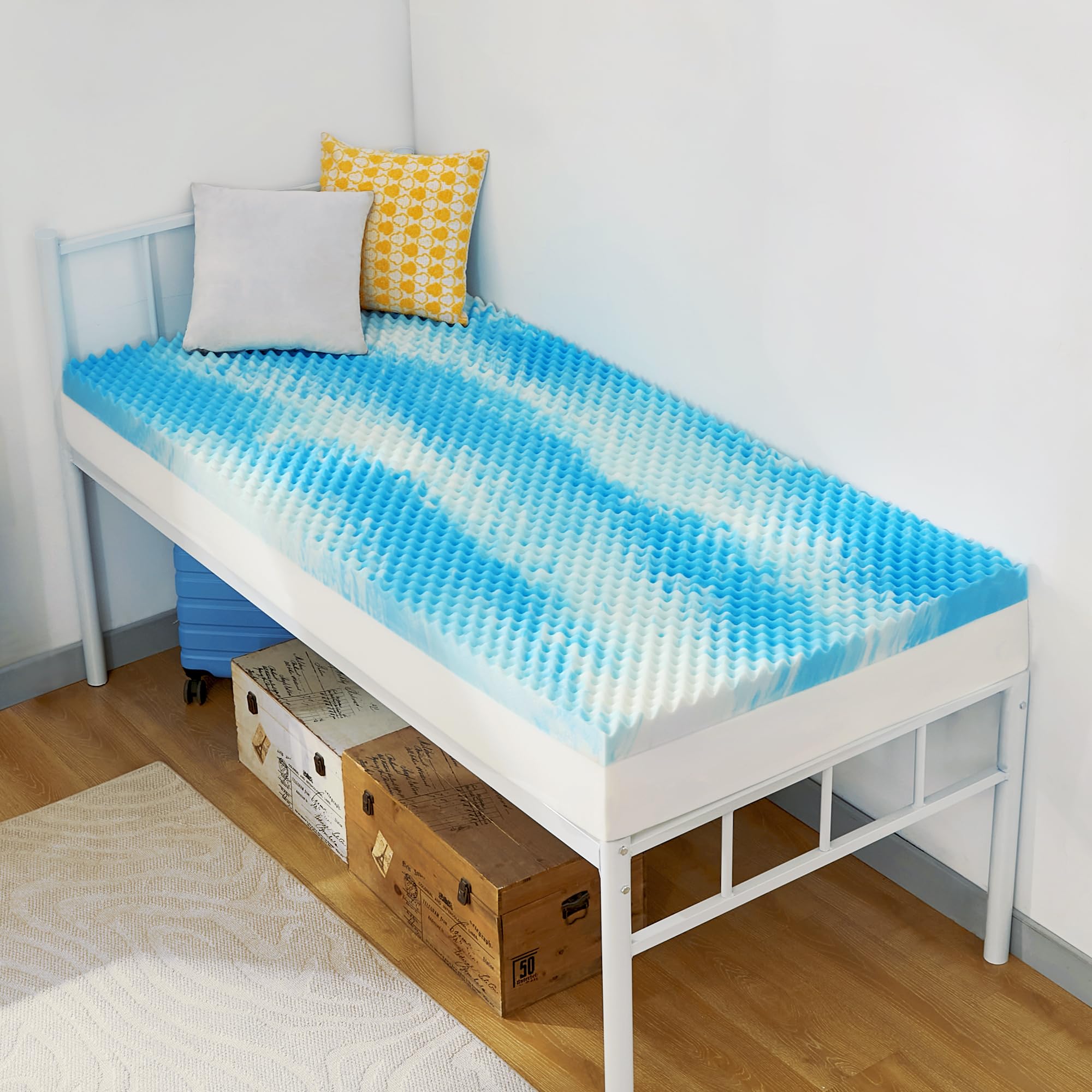 SINWEEK 3 Inch Egg Crate Memory Foam Mattress Topper Twin XL, Twin Extra Long Mattress Pads for College Dorm Room, Pressure Relieve CertiPUR-US Certified,39x80 Inches, Blue