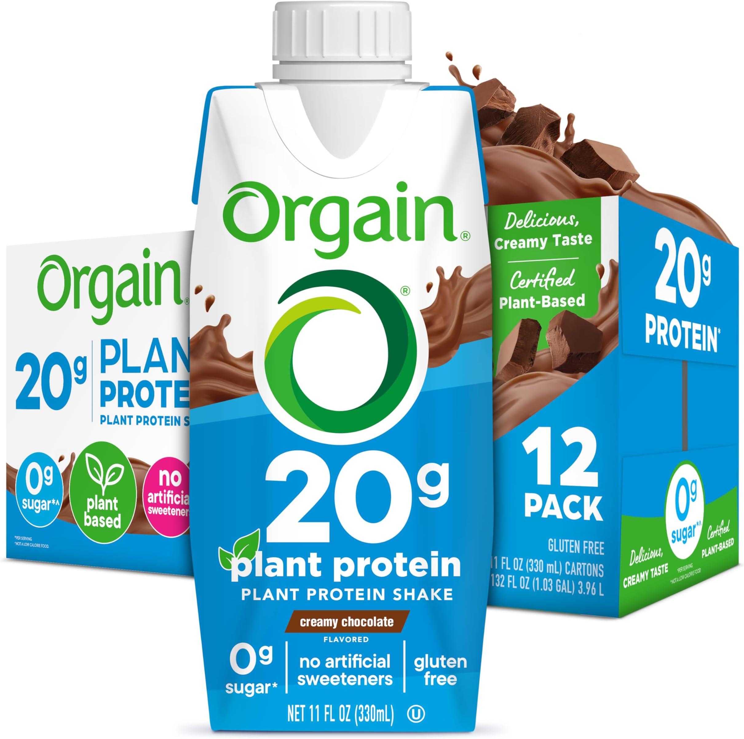 Organic Vegan Protein Shake, Creamy Chocolate - 20g Plant Based Protein, Ready to Drink, Fruits & Vegetables, Gluten Free, Kosher, No Soy or Dairy Ingredients, 11 Fl Oz (Pack of 12)