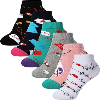 Vicenpal 6 Pairs Nurse Socks Womens Medical Ankle Novelty Gifts