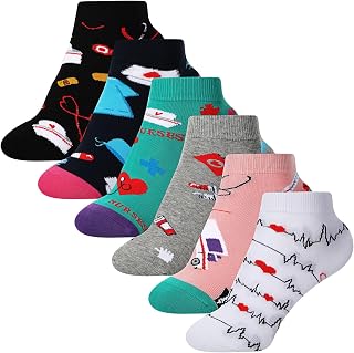 Vicenpal 6 Pairs Nurse Socks Nurse Appreciation Gifts Women's Novelty Meds Crew Ankle Medical Socks Novelty Nursing Graduation Gifts for Nurses Doctors Assistant Themed Party Supply