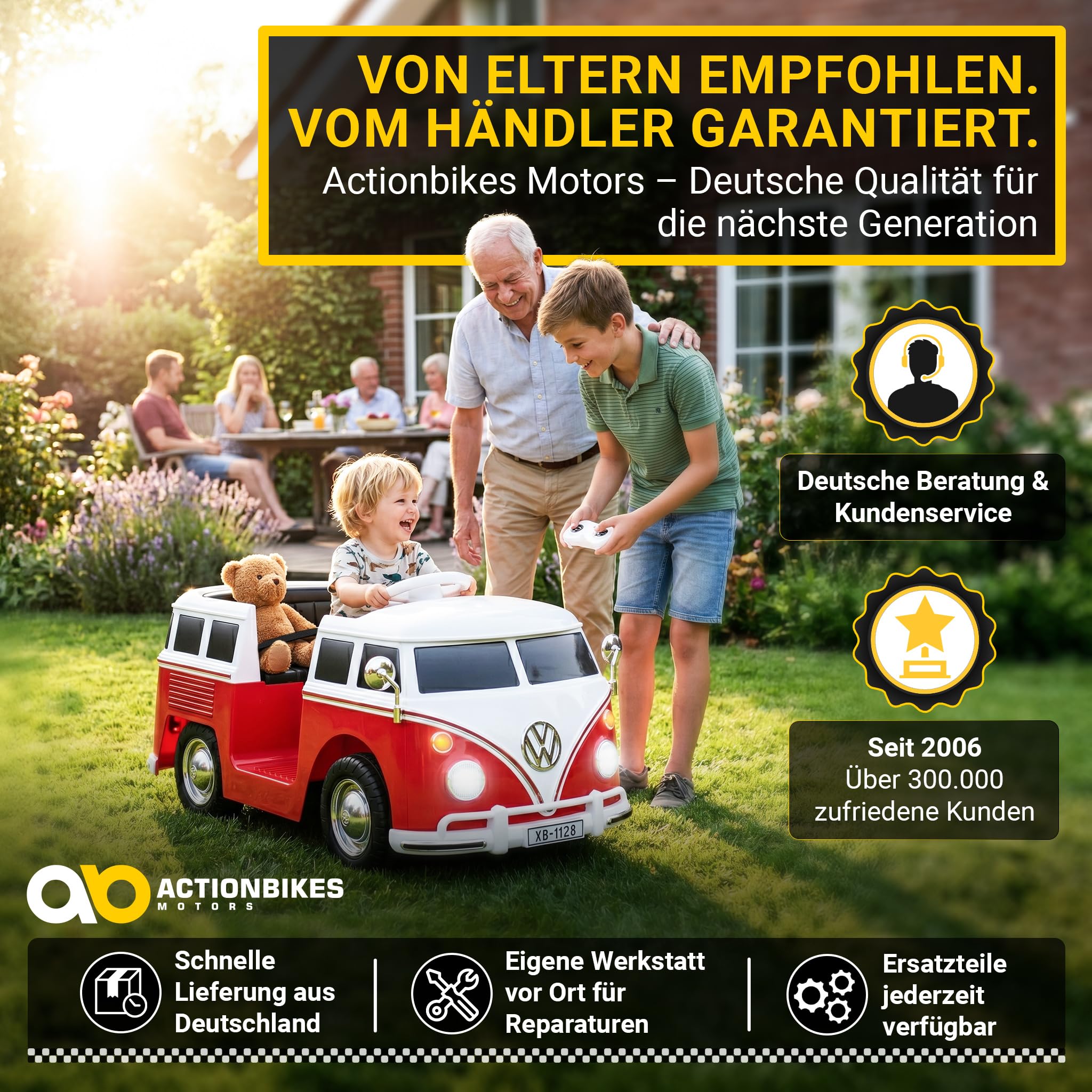 Actionbikes Motors Kinder Elektroauto VW T1 Camper Bus | 2,4 Ghz Fernbedienung - Lizenziert - Spielzeugauto - Kinderauto elektrisch - Elektrofahrzeuge - Elektro Auto für Kinder ab 3 Jahre (Rot)