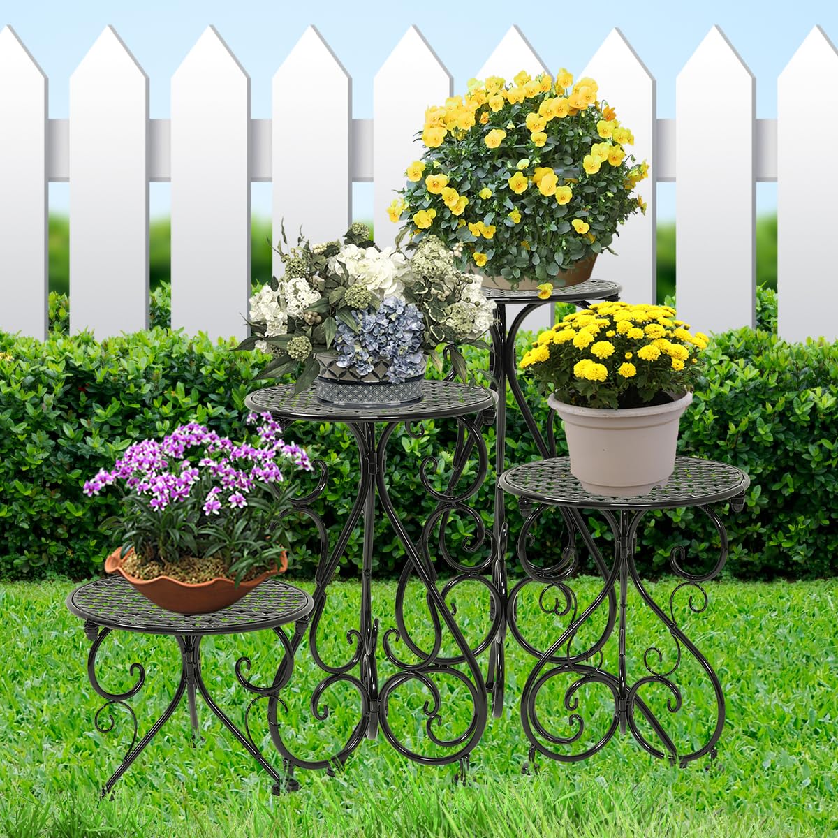 Amazon.com : NAKUPE 4-Pack Metal Plant Stand for Indoor Outdoor, Heavy Duty Flower  Pot Stands for Multiple Plants, Rustproof Iron Planter Holder Display Shelf  for Patio Home Garden Porch Balcony(Black) : Patio,