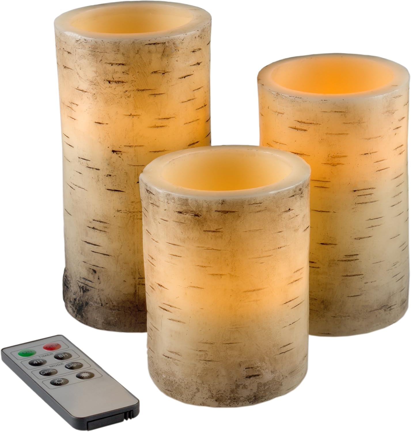 Flameless Candles 3Pack Faux Birch Bark Battery Operated