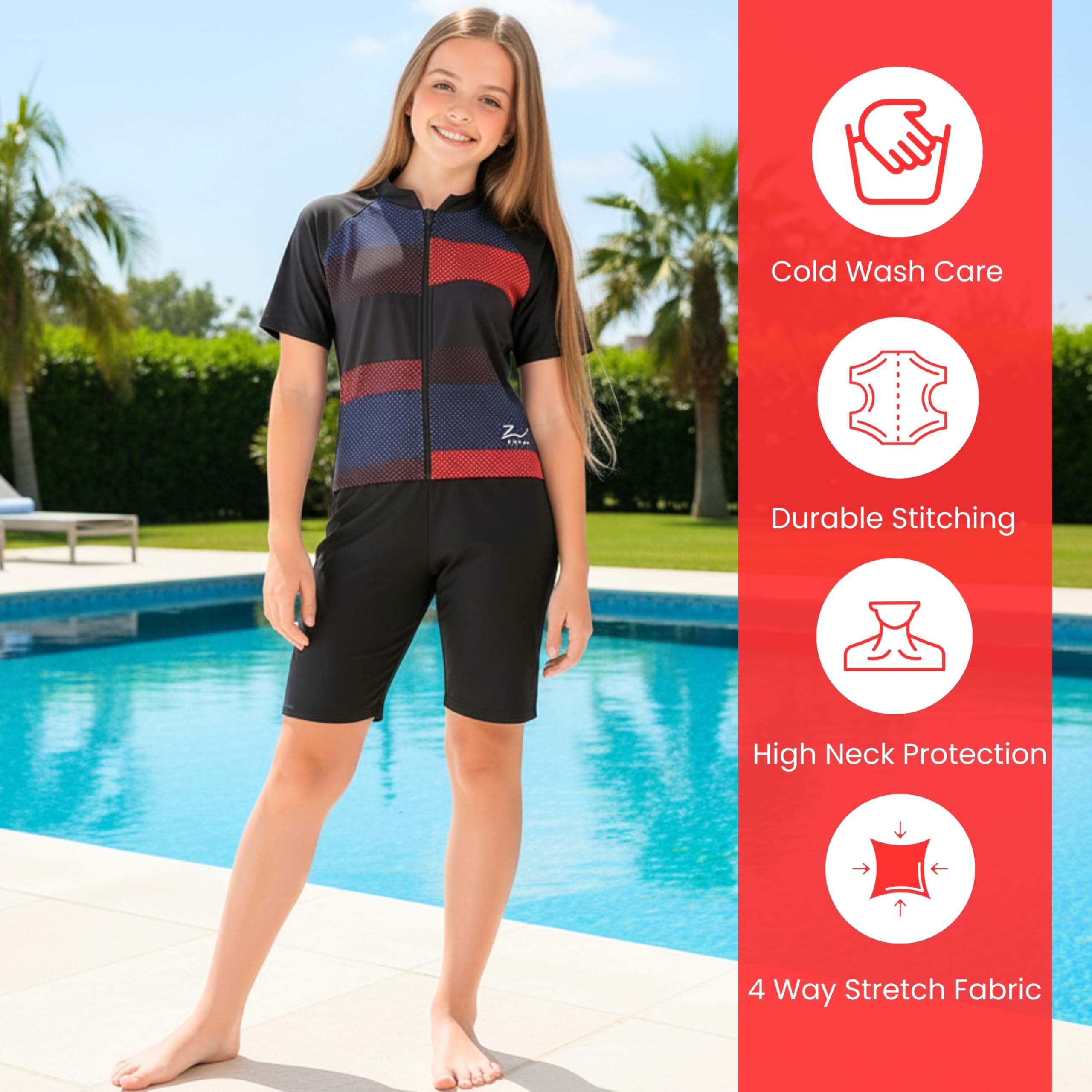 ZIUM Girl's Poly Spandex Multipurpose Wear for Swimming, Diving, Cycling, Aerobics (13-14, Black_DOTS) 1