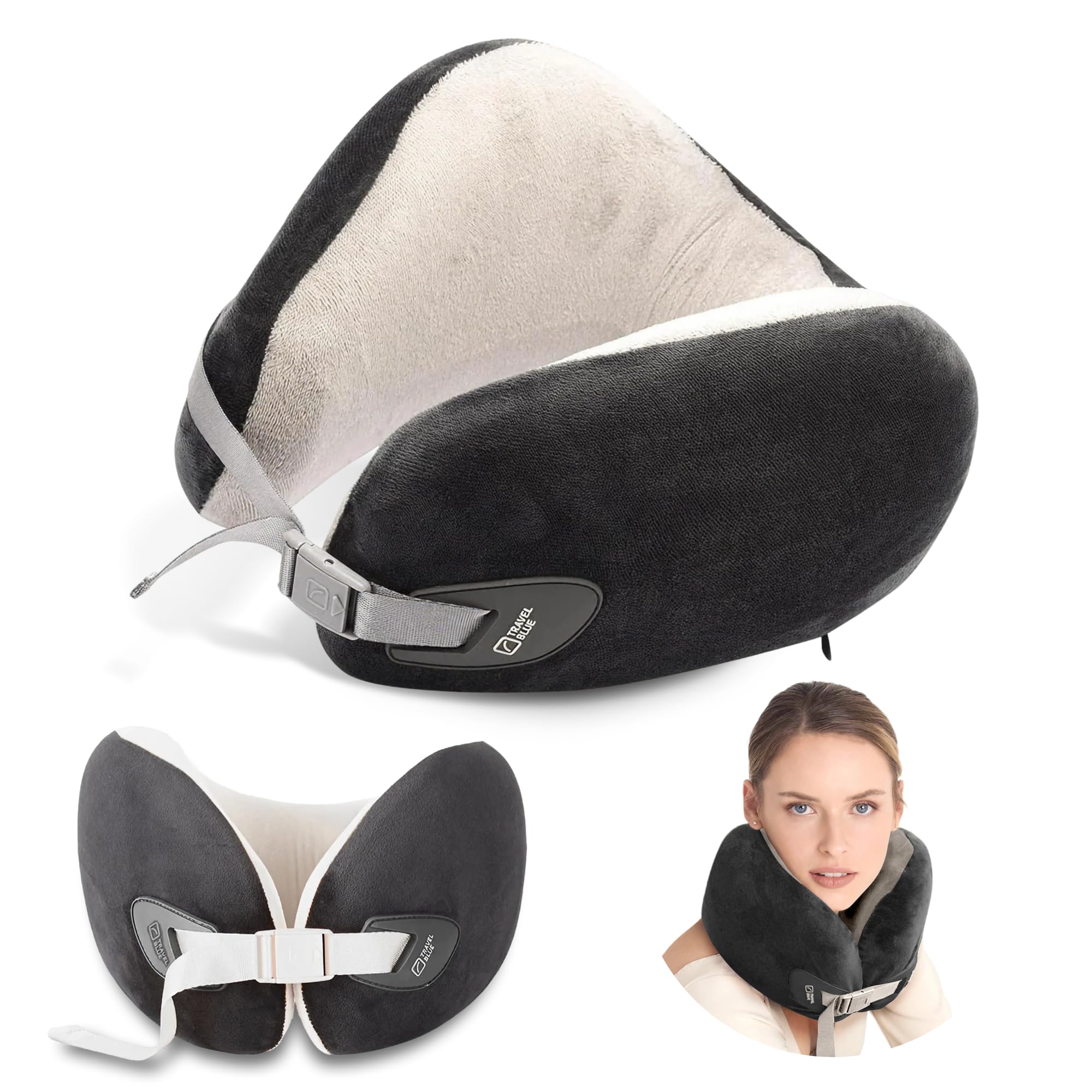 Travel Blue Infinity Travel - Almohada ergonómica para el Cuello, Disfruta de un sueño ininterrumpido con Soporte de 360 Grados con Lujosa Almohada de Material hipoalergénico (Gris)