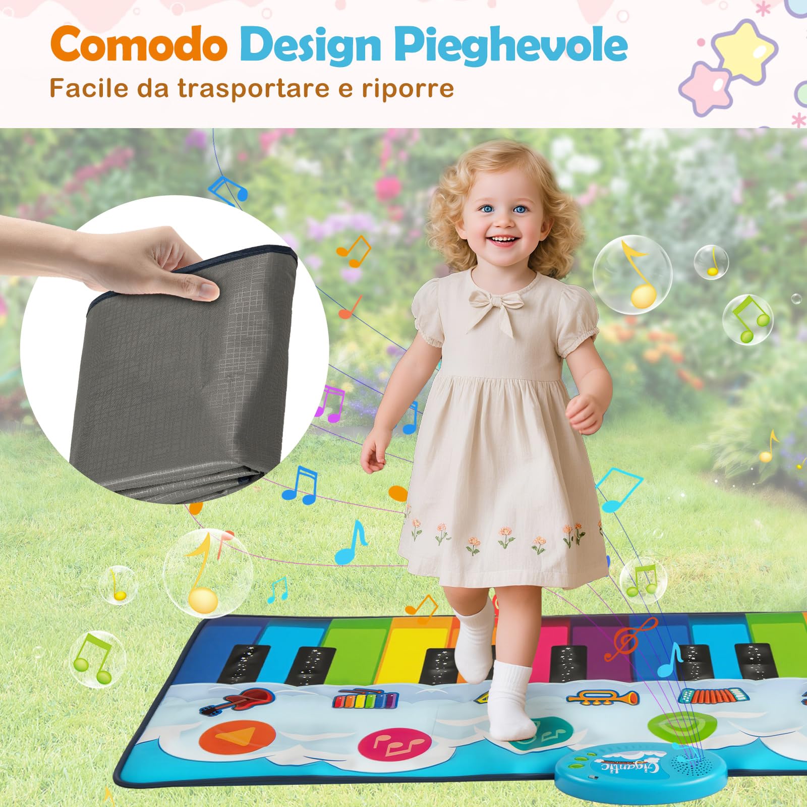 COSTWAY Tappetino Musicale, 24 Tasti Tappeto Pianoforte con 8 Suoni, Giocattolo Educativo per Bambini 1+ Anno, Regalo per Ragazzi (120 x 47 cm)
