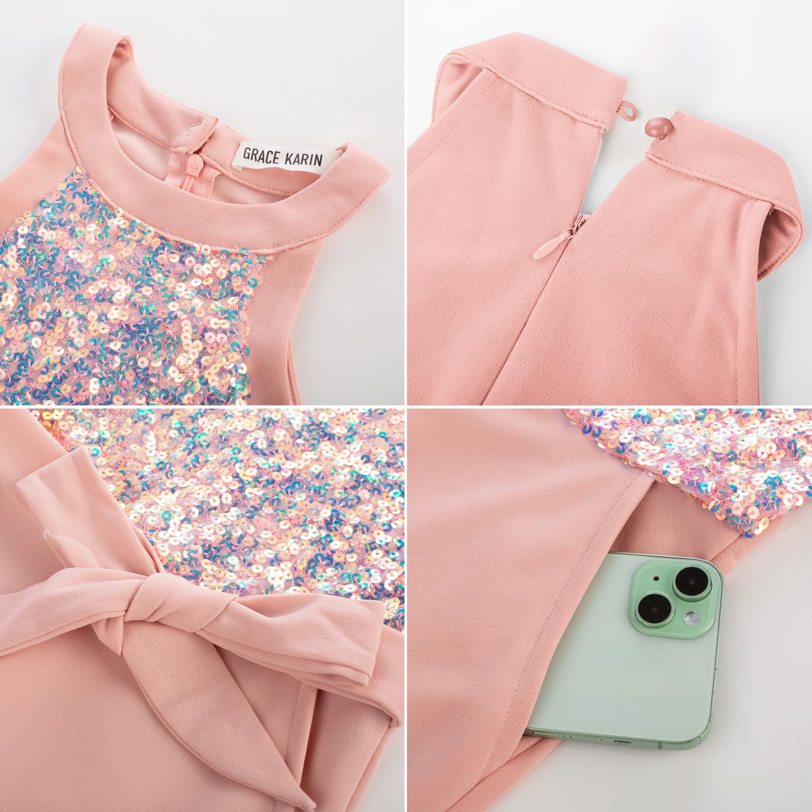 GRACE KARIN Mono de lentejuelas para niña, con bolsillos, para bailar jazz, discoteca, fiesta, disfraz para niños, ropa festiva