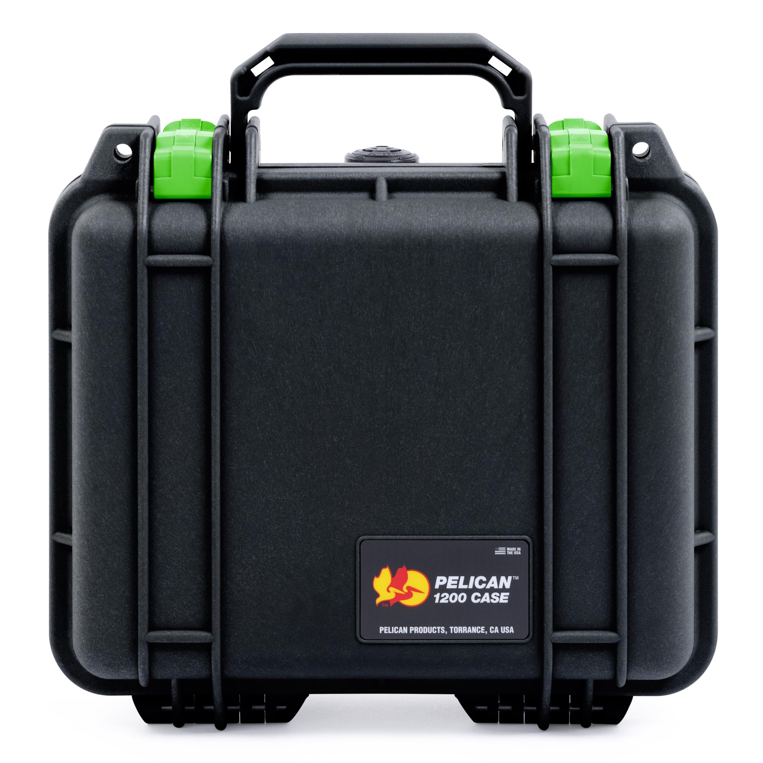 ColorCase Pelican Protector 1200 Case Black - Small Size Waterproof Case with Pick & Pluck Foam & Convoluted Lid Foam - Lime Green Latches