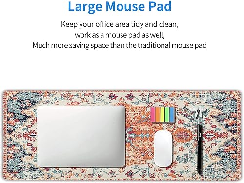 Miniatura 6 de Alfombrilla de mouse para juegos de color naranja y verde azulado, tamaño XL, alfombra bohemia retro extendida, alfombrilla de escritorio grande