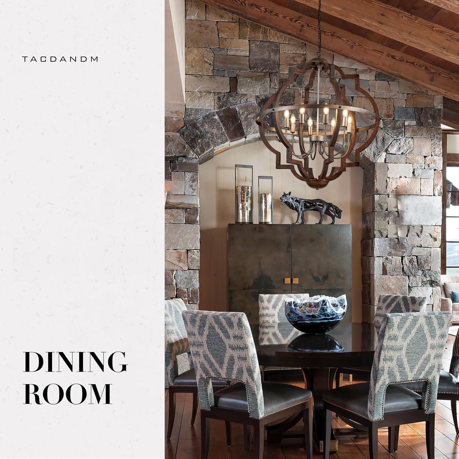 31.5'' 8-Light Farmhouse Chandelier for Dining Room Vintage Rustic Oak Brown Wood Pendant Light Fixtures Globe Hanging Ceiling Lighting for Hallway Entry Ord Red Brown 31.5'' 8-Light